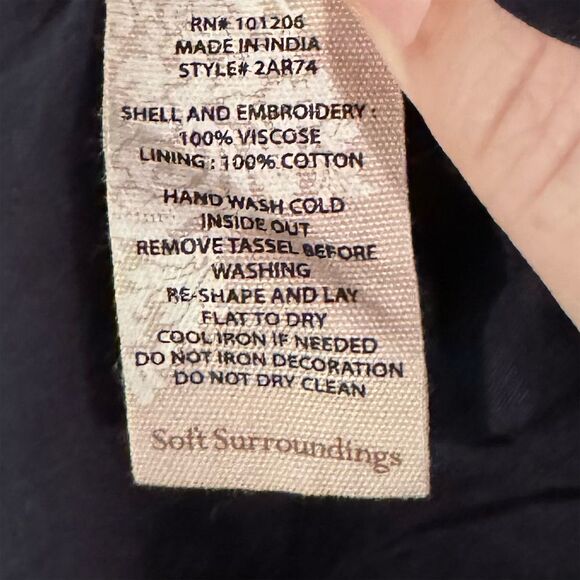 Soft Surroundings Iskra Blue Embroidered Tunic Blouse Boho Top Tassel Size S - Picture 7 of 7